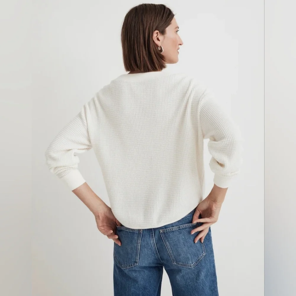 Madewell Classic Brushed Waffle Knit V-neck Long Sleeve Top In Antique Cream XL